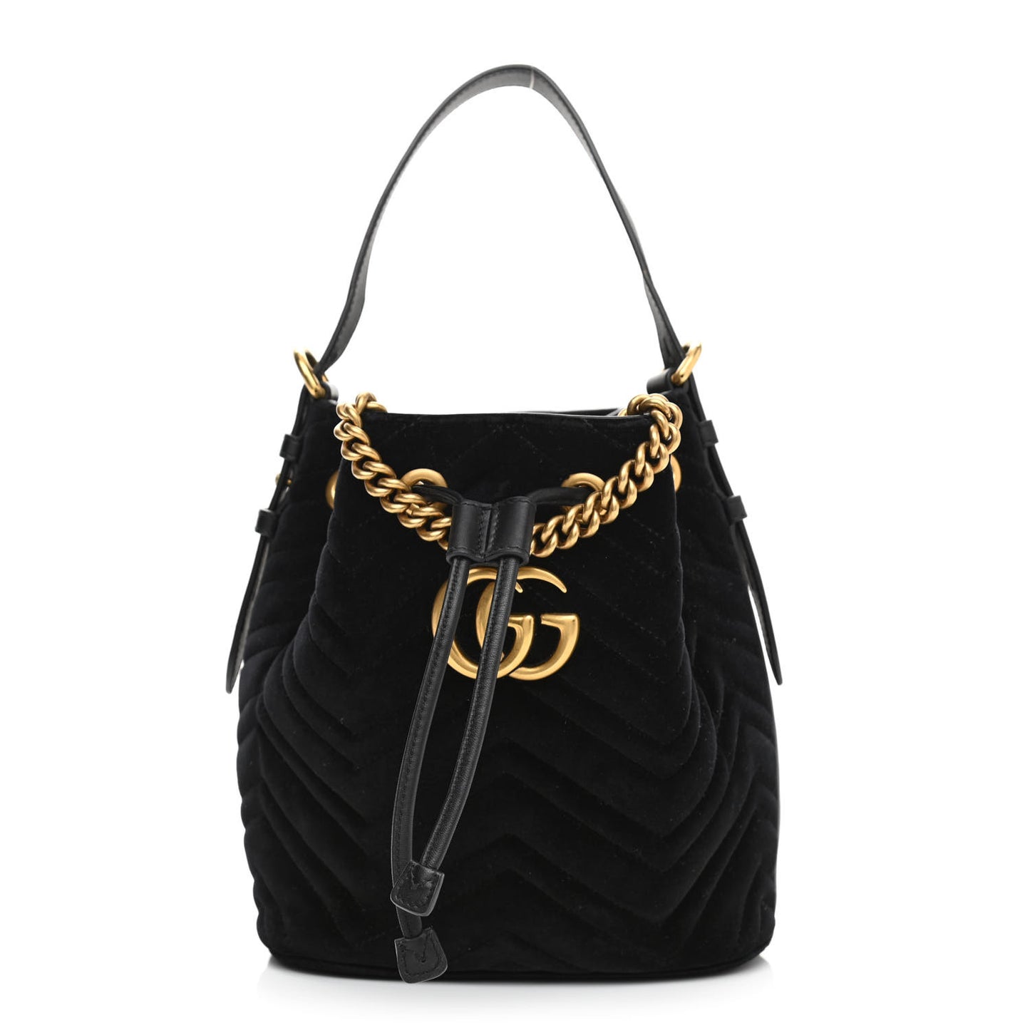 Velvet Matelasse GG Marmont Bucket Bag Black