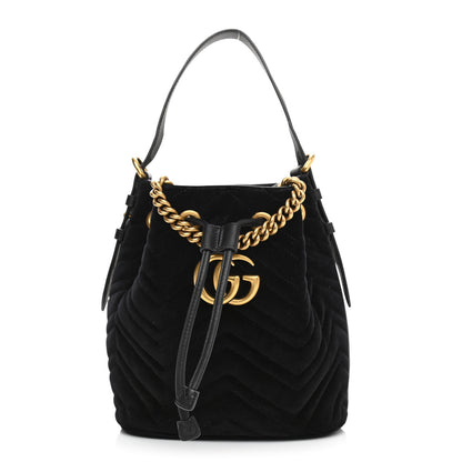 Gucci Velvet Matelasse GG Marmont Bucket Bag Black 1 of 10