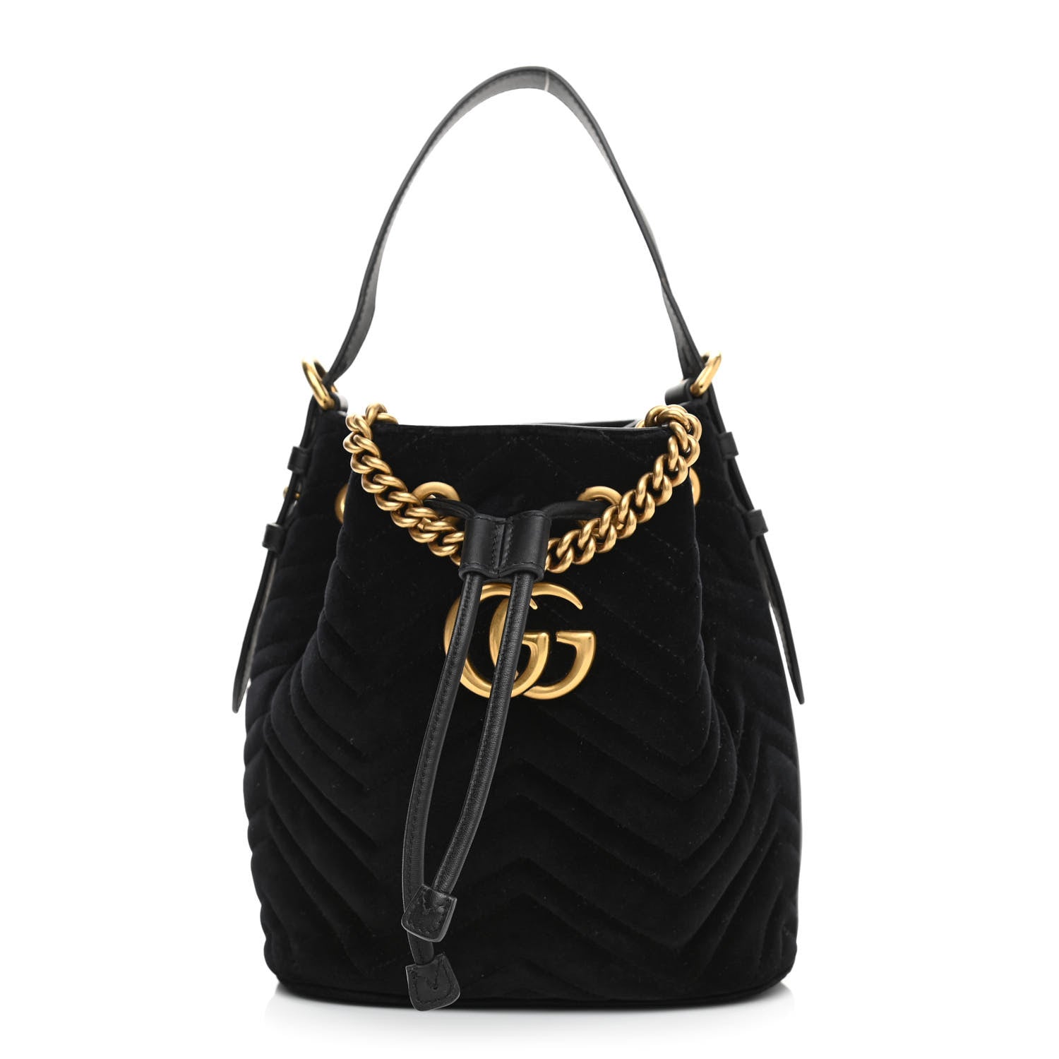 Gucci Velvet Matelasse GG Marmont Bucket Bag Black 1 of 10