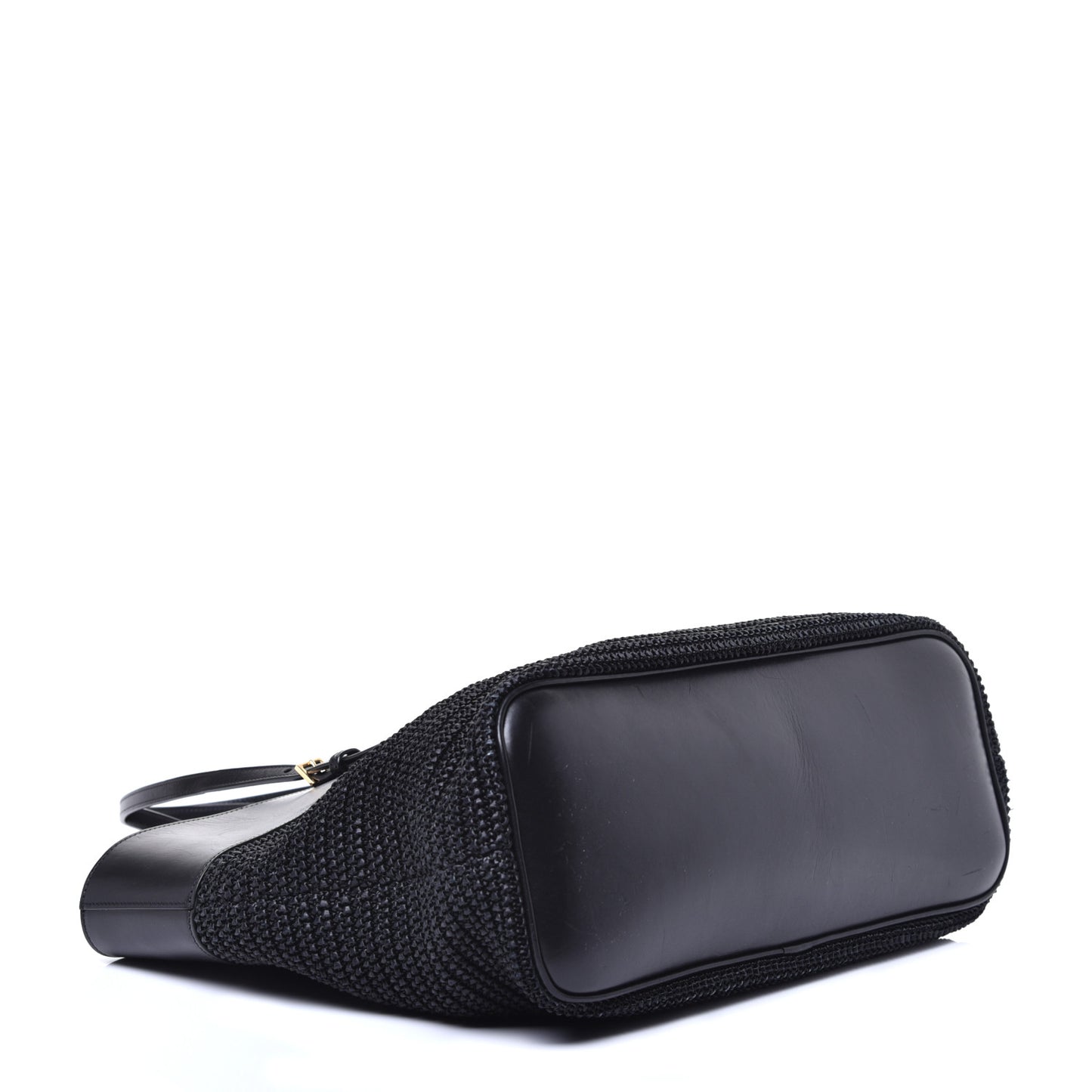 Calfskin Raffia Medium Shopper Tote Black