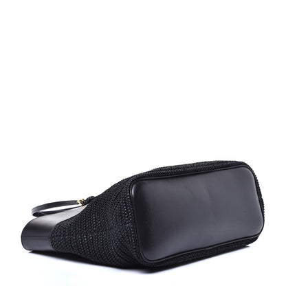 Saint Laurent Calfskin Raffia Medium Shopper Tote Black 4 of 9