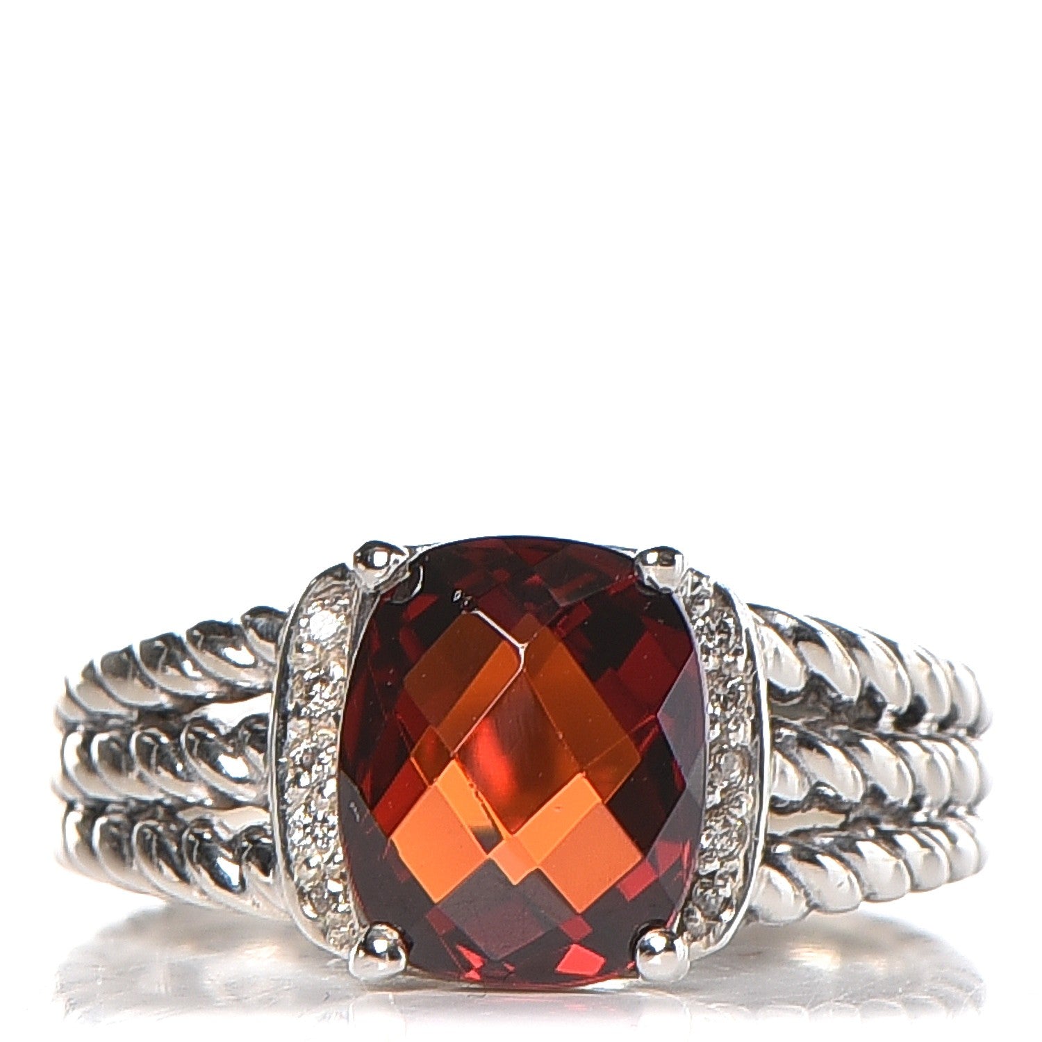 David Yurman Sterling Silver Diamond Garnet 10mm Petite Wheaton Ring 57 8 1 of 4