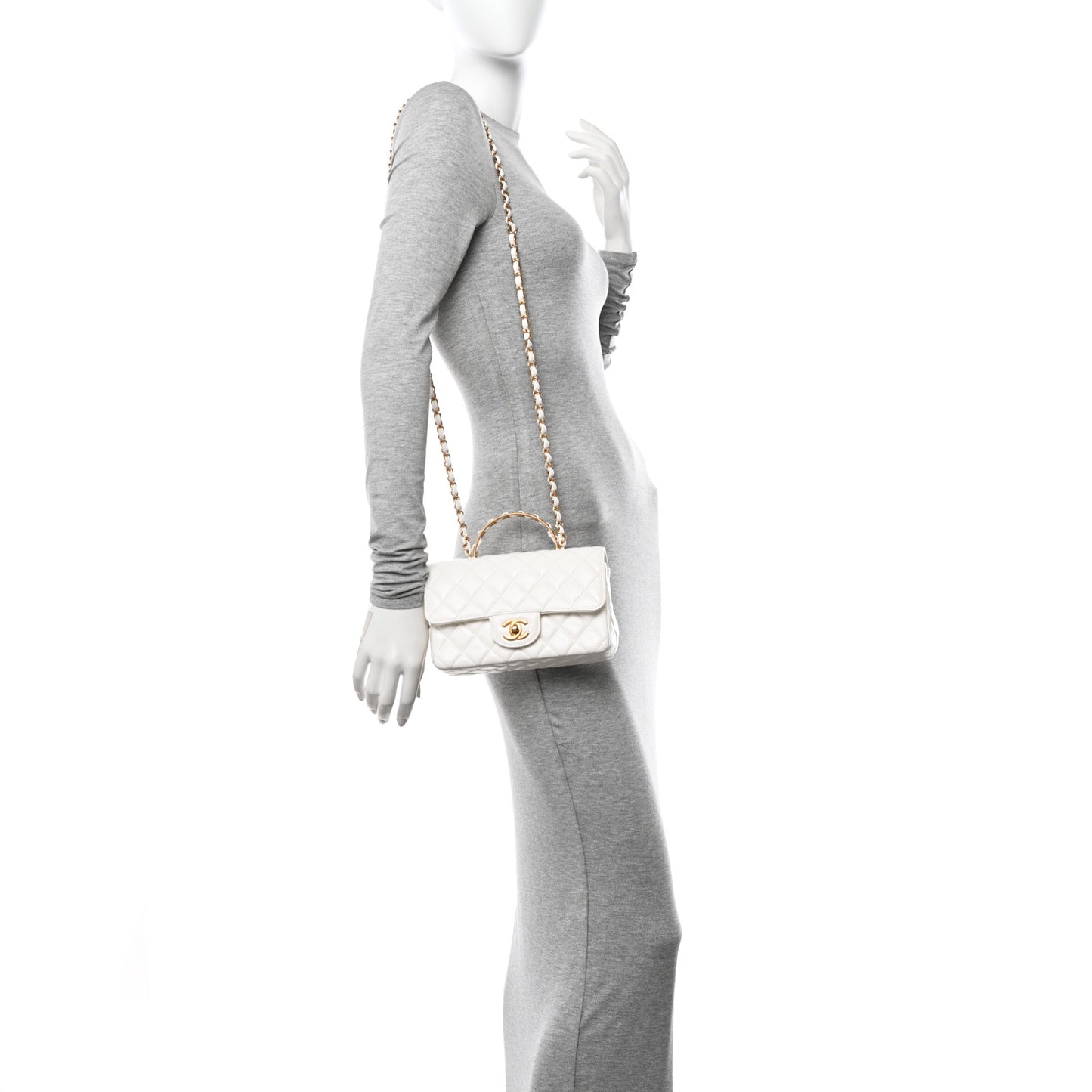 Lambskin Quilted Mini Metal Top Handle Rectangular Flap White