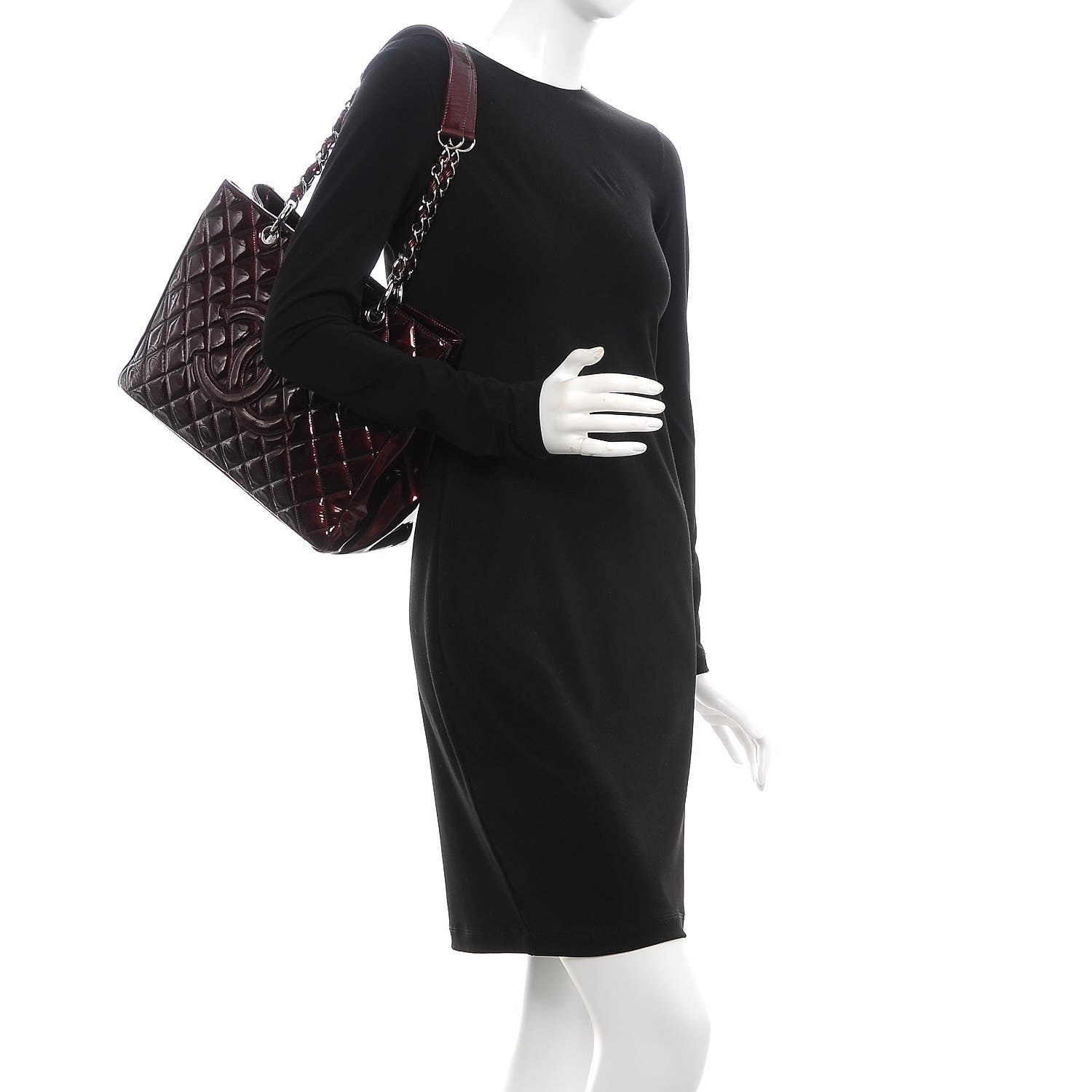 Chanel Patent Quilted Grand Shopping Tote GST Dark Bordeaux 2 of 8