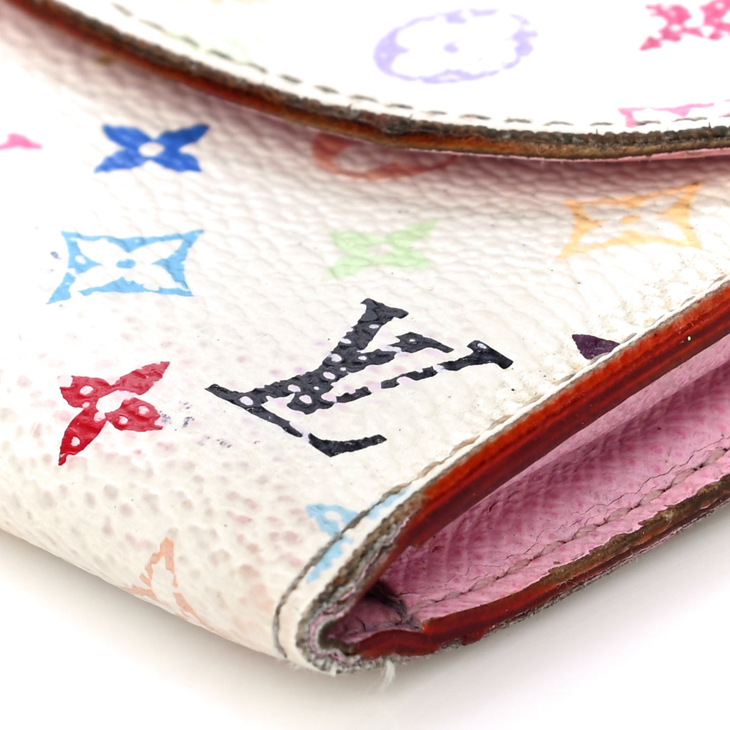 Monogram Multicolor Business Card Holder White Litchi