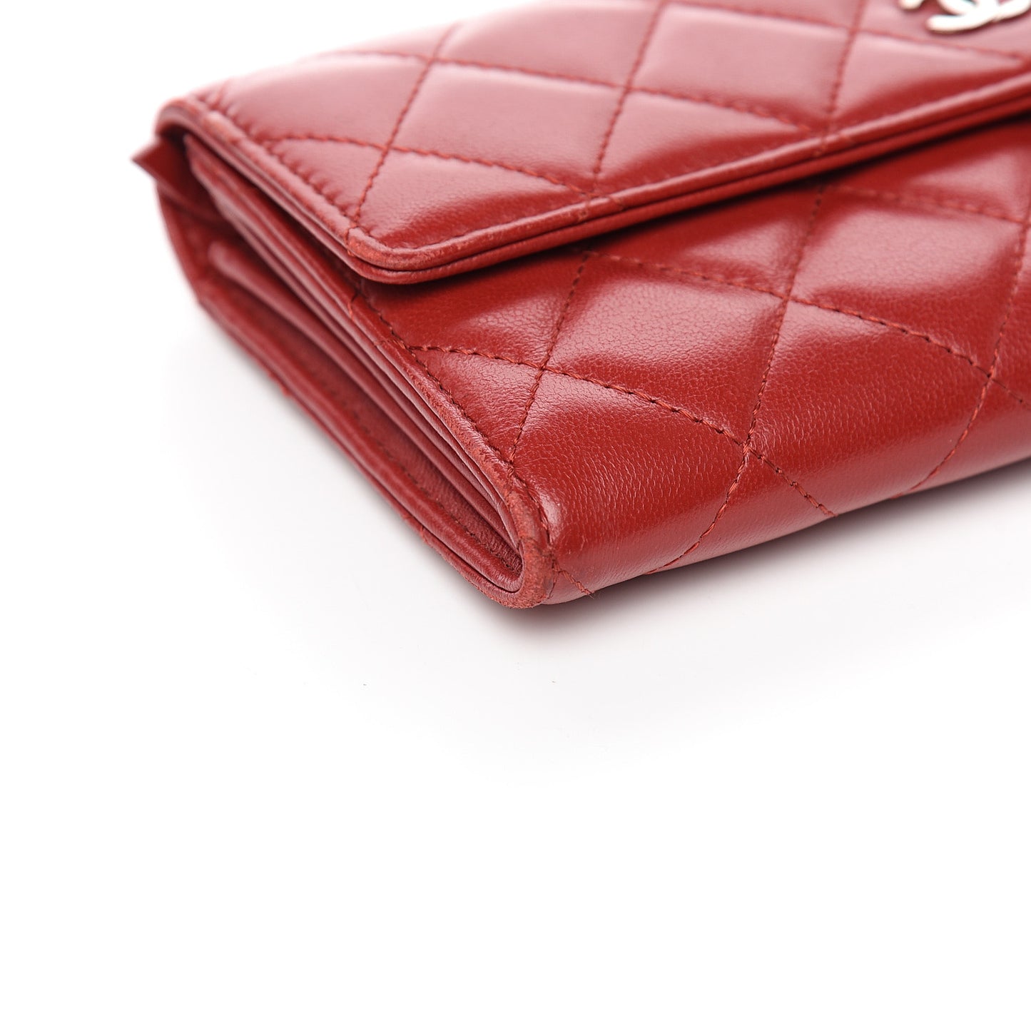 Lambskin Quilted Large Gusset Flap Wallet Red