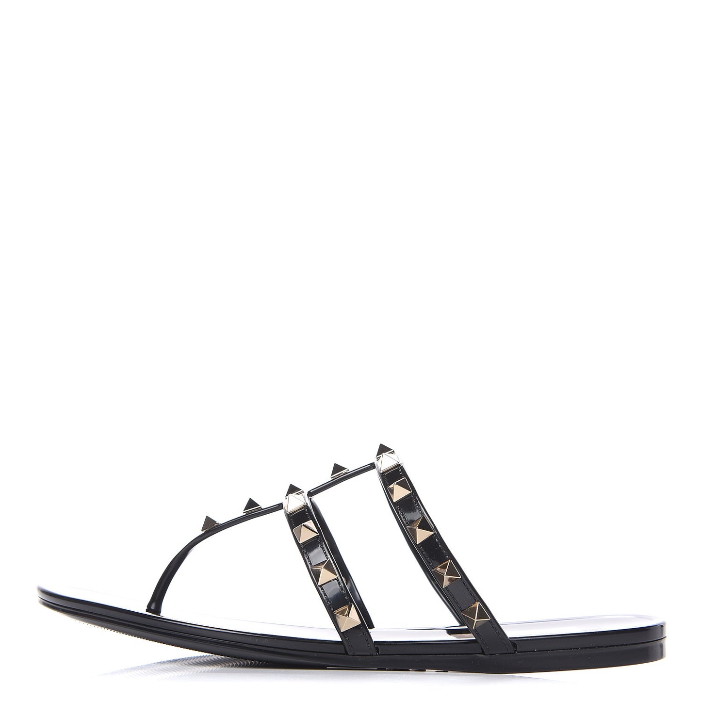 PVC Jelly Rockstud Caged Flat Thong Sandals 36 Black