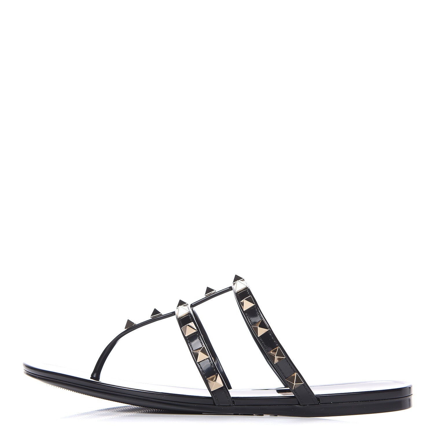 Valentino Garavani PVC Jelly Rockstud Caged Flat Thong Sandals 36 Black 1 of 8