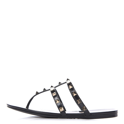 Valentino Garavani PVC Jelly Rockstud Caged Flat Thong Sandals 36 Black 1 of 8