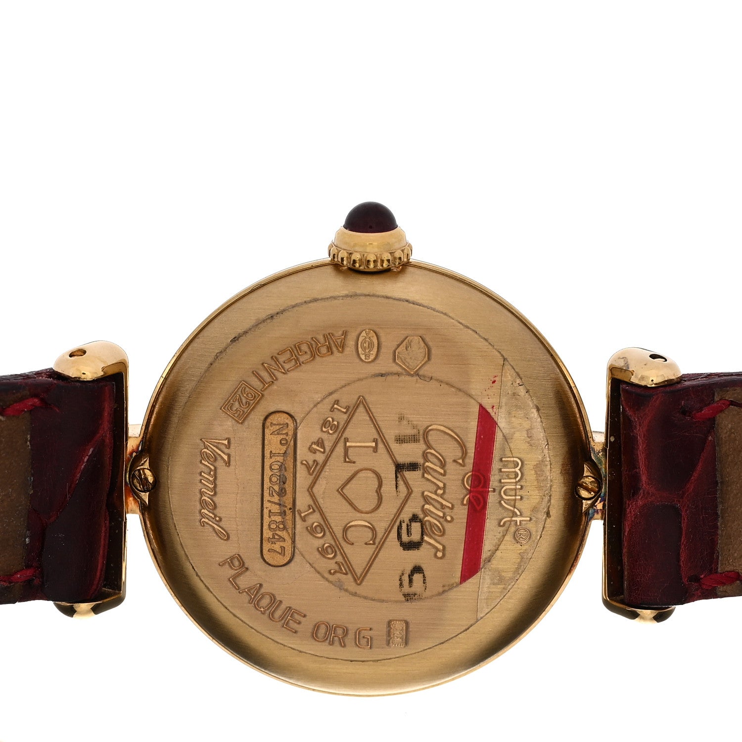 Cartier Sterling Silver Vermeil Alligator 24mm Must de Colisee Quartz Watch Burgundy 4 of 5