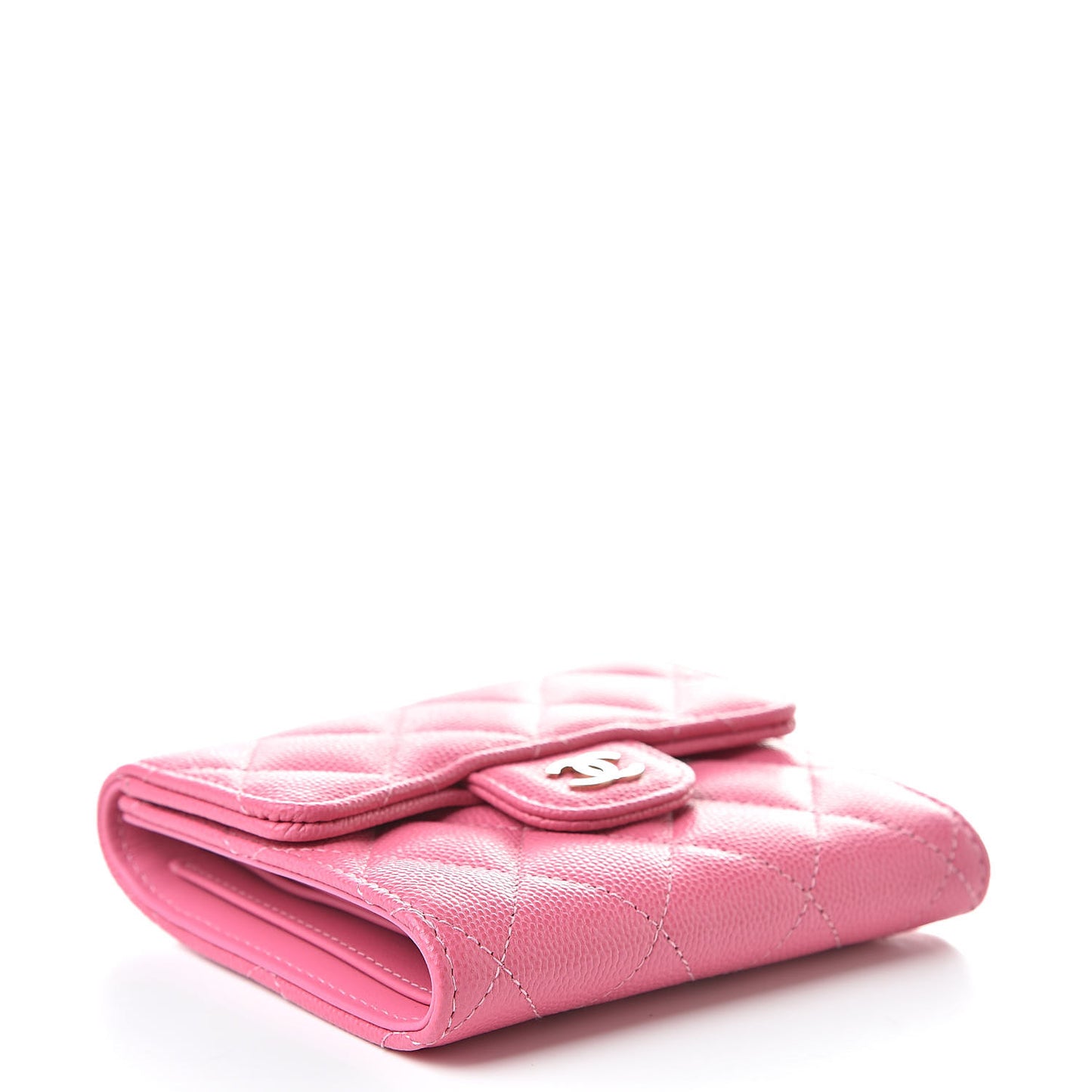Caviar Quilted Compact Flap Wallet Pink