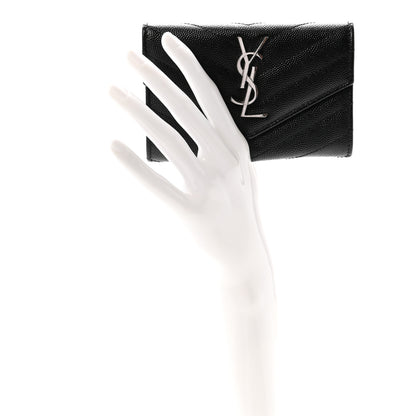 Saint Laurent Grain De Poudre Matelasse Chevron Small Monogram Envelope Wallet Black 2 of 7