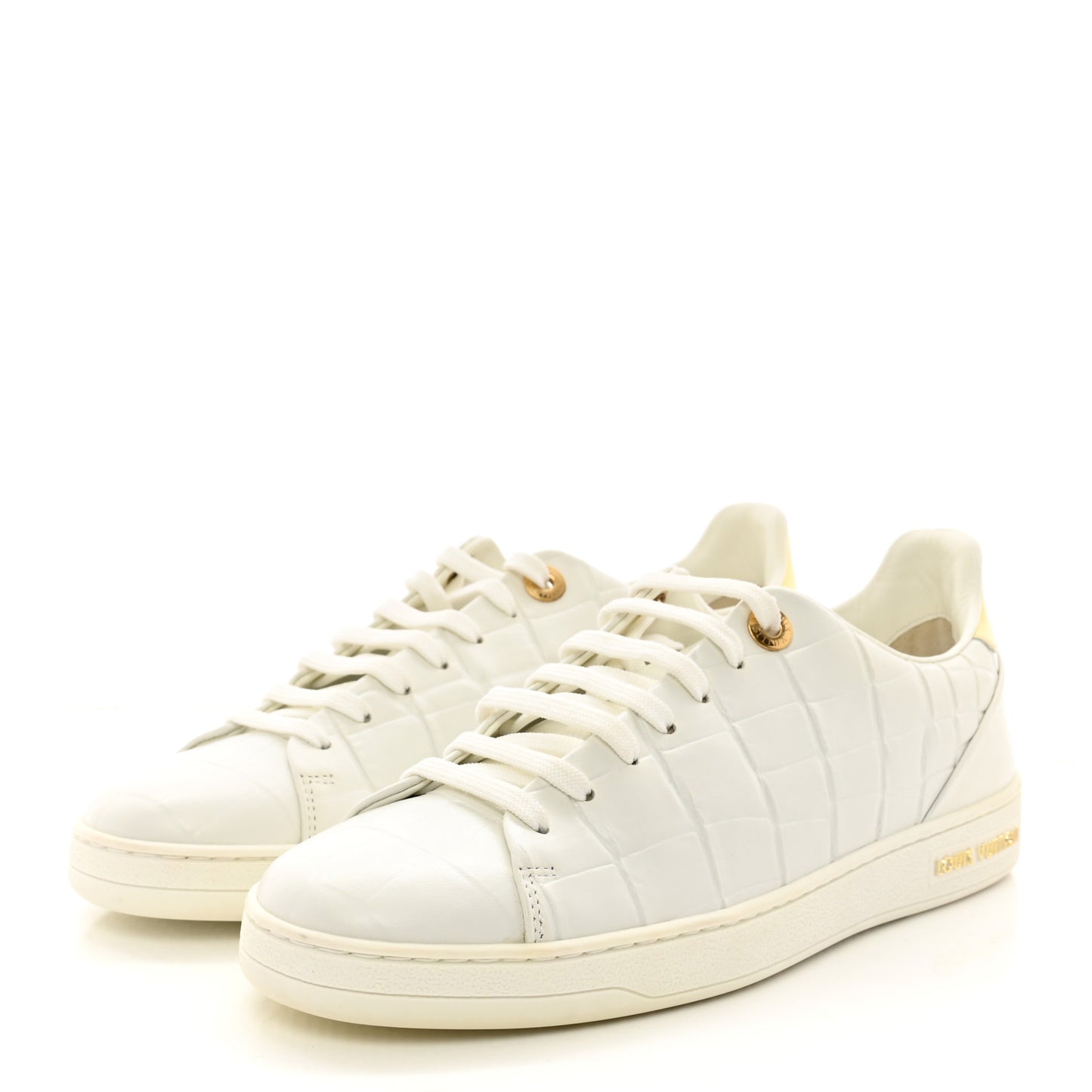 Calfskin Crocodile Embossed Frontrow Sneakers 38 White