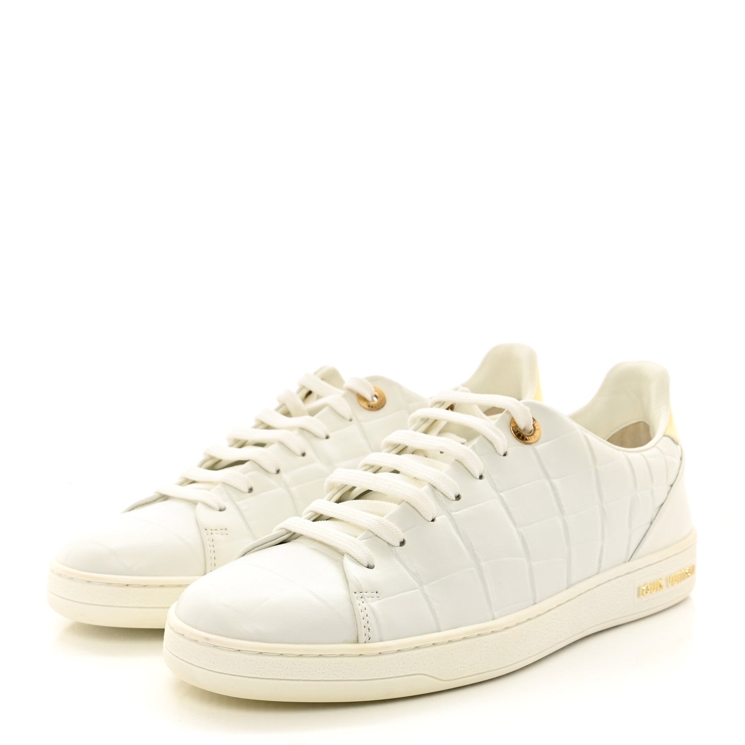 Louis Vuitton Calfskin Crocodile Embossed Frontrow Sneakers 38 White 3 of 13
