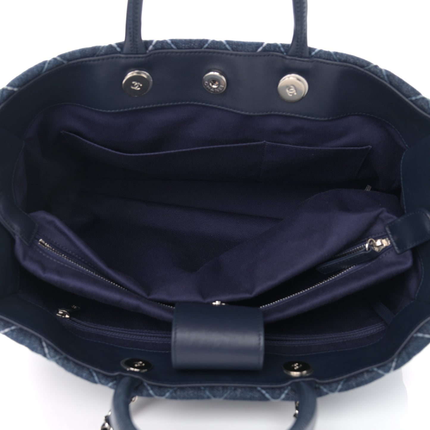 Denim Quilted Large Coco Handle Shopping Tote Blue