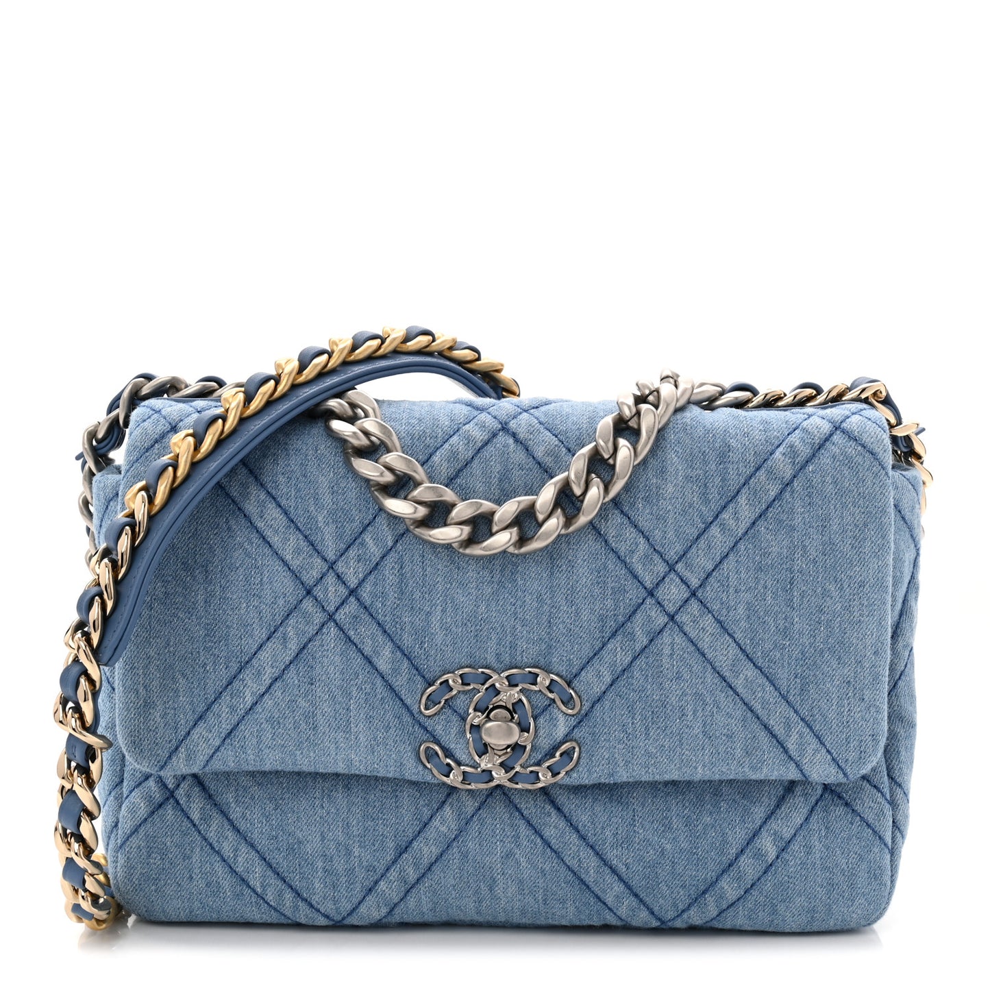 Denim Quilted Medium Chanel 19 Flap Blue