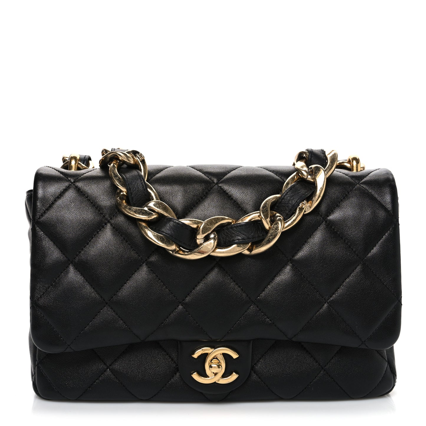 Lambskin Quilted Large CC Funky Town Flap Black