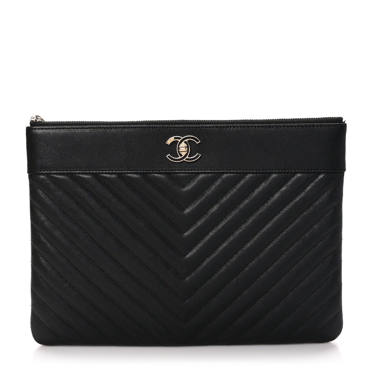 Chanel Sheepskin Chevron Quilted Large Vintage Mademoiselle Cosmetic Case Anthracite 1 of 9