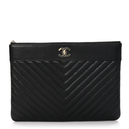 Chanel Sheepskin Chevron Quilted Large Vintage Mademoiselle Cosmetic Case Anthracite 1 of 9
