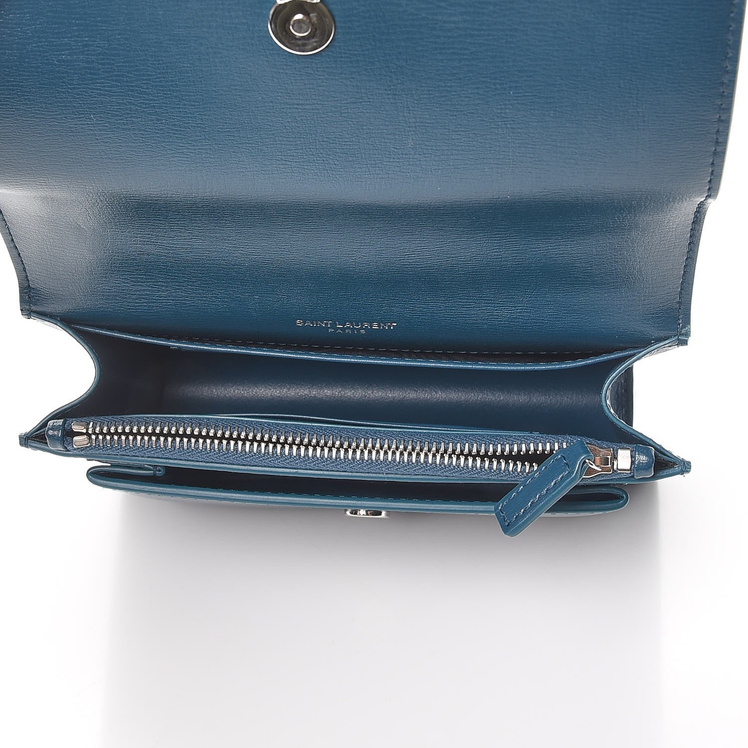 Saint Laurent Calfskin Monogram Sunset Chain Wallet Peacock 6 of 10