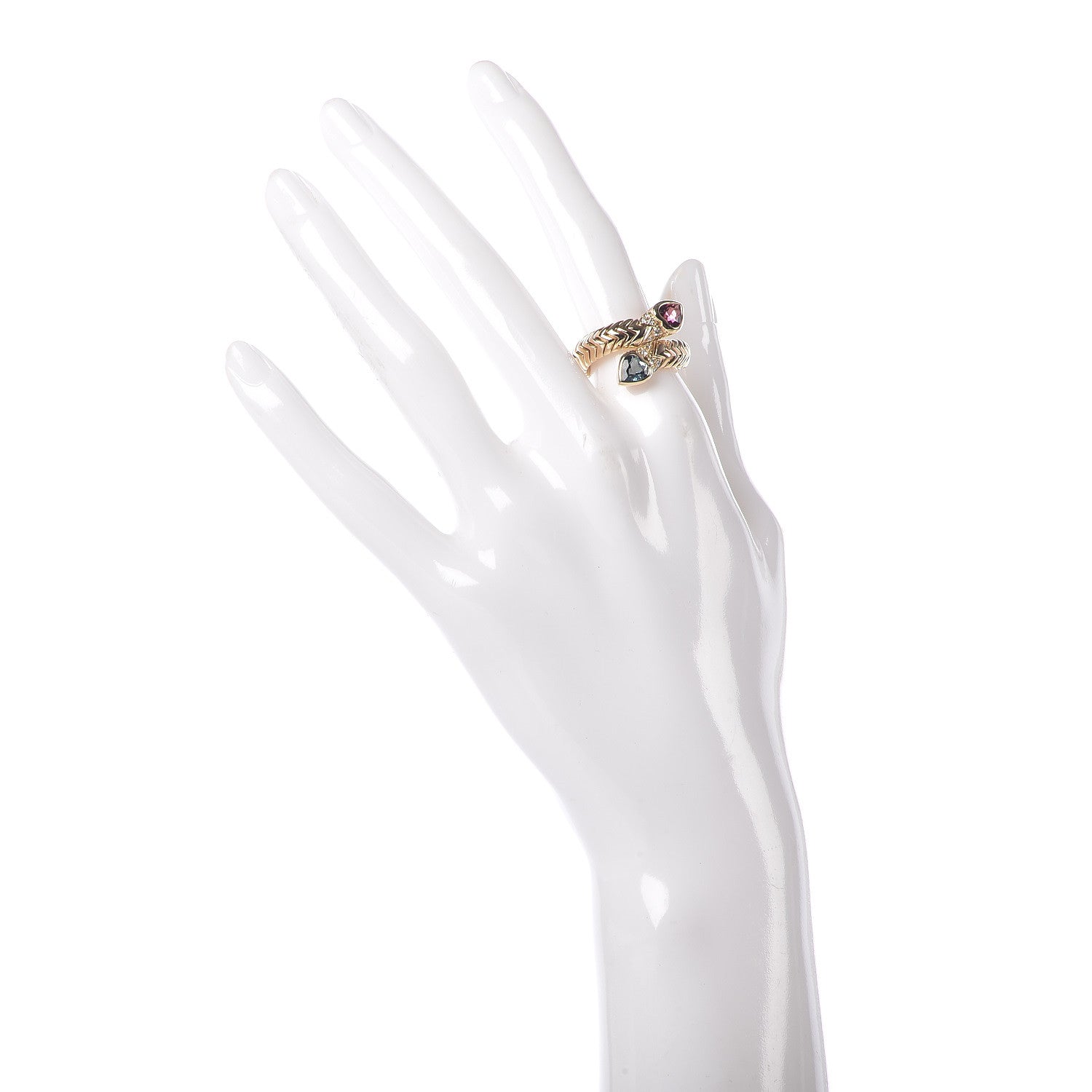 Bulgari 18K Yellow Gold Pink Tourmaline Blue Topaz Diamond Heart Bypass Ring 54 6.75 2 of 7