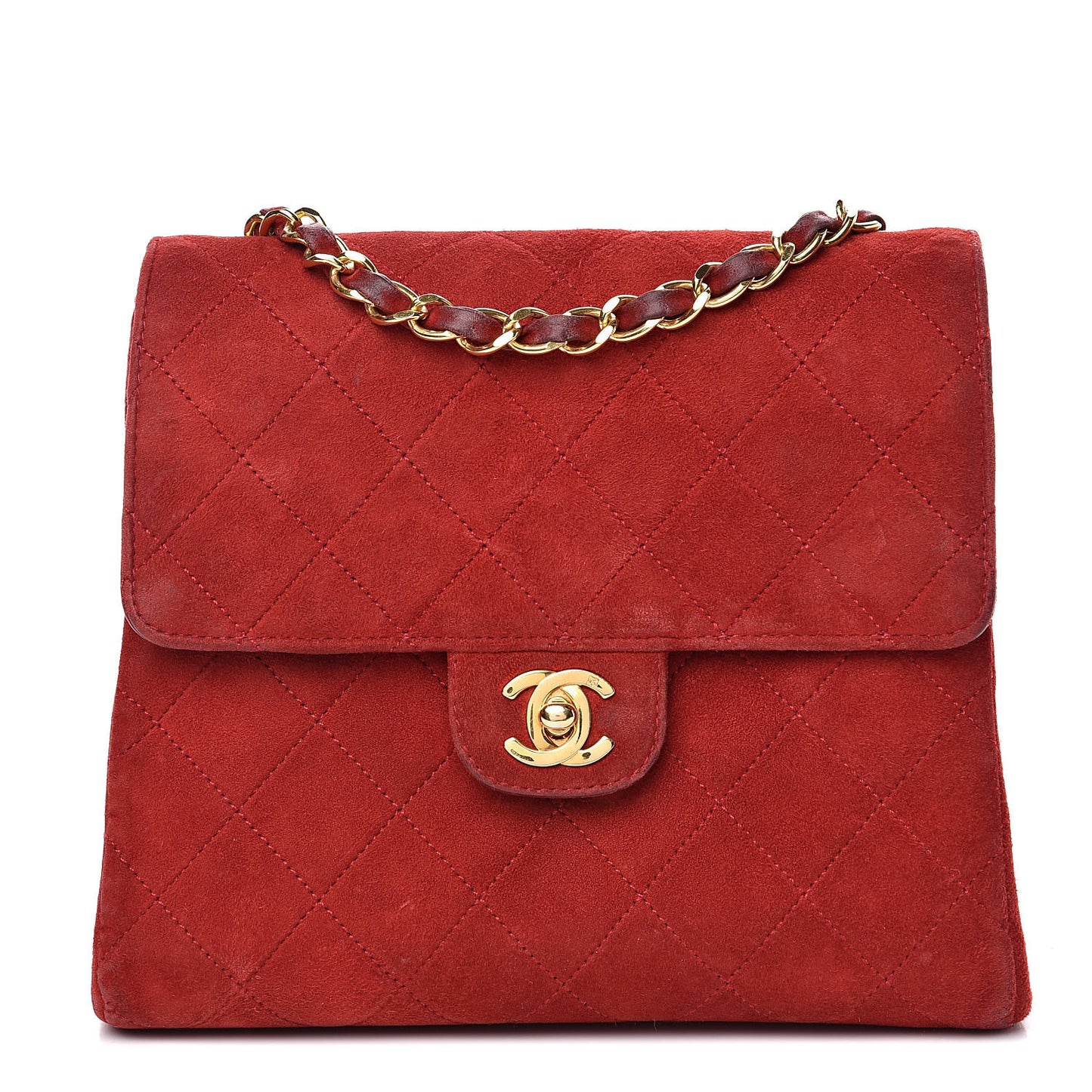 Suede Quilted Mini Square Flap Red