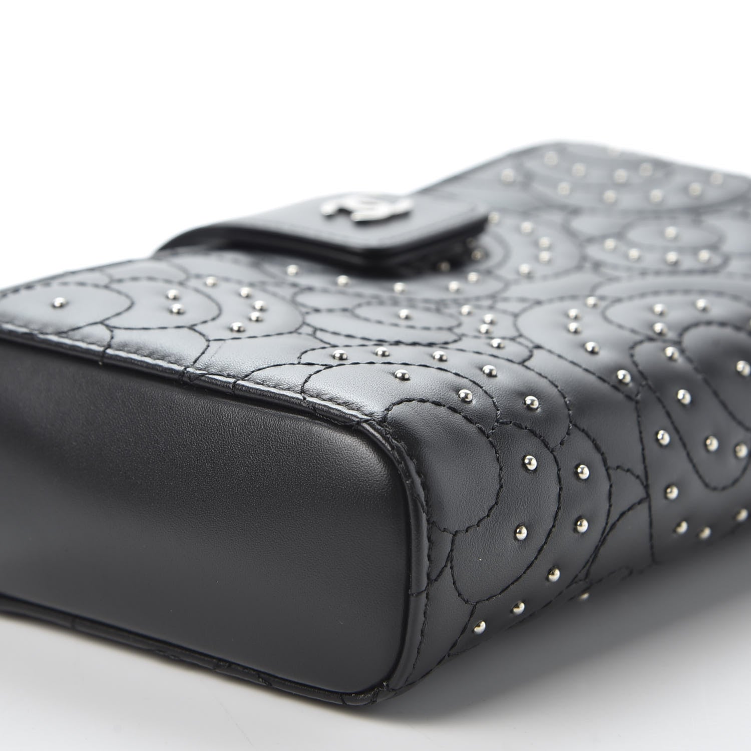 Chanel Lambskin Camellia Studded Clutch With Chain Black 5 of 11