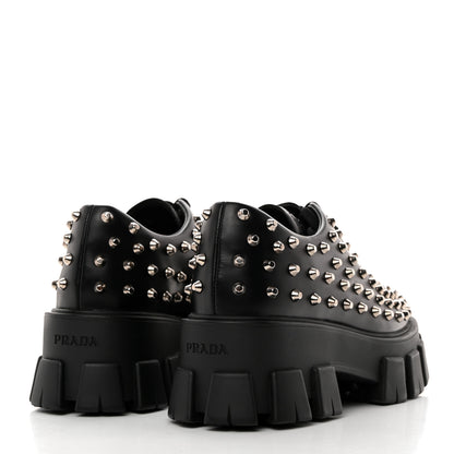Prada Spazzolato Rois Studded Lace Up Monolith 55mm Derby Loafers 36.5 Black 4 of 9