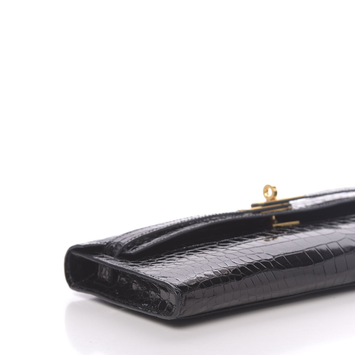 Shiny Porosus Crocodile Kelly Cut Pochette Black