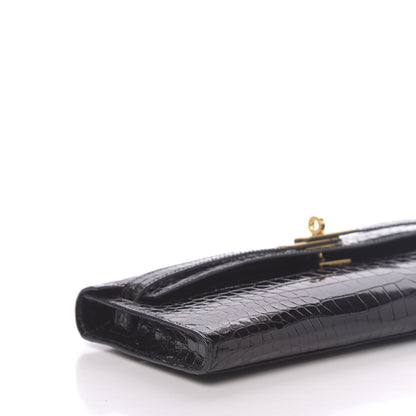 Hermes Shiny Porosus Crocodile Kelly Cut Pochette Black 10 of 31