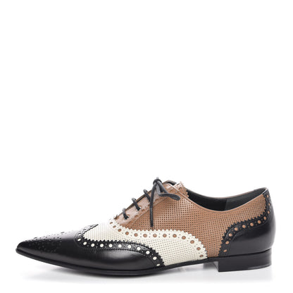 Gucci Malaga Kid Womens Gia Brogue Lace Up Loafers 37.5 Black Brown 1 of 10