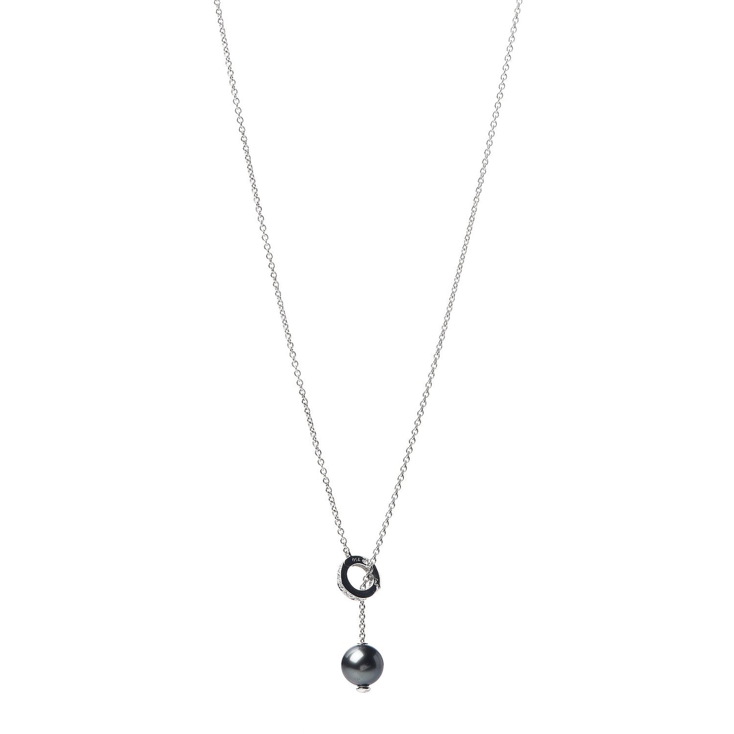 18K White Gold Diamond Black South Sea Pearl 10mm Pearls In Motion Lariat Necklace