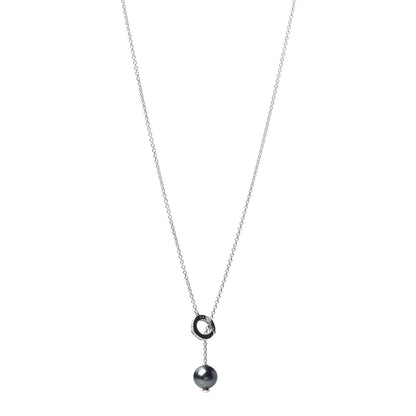Mikimoto 18K White Gold Diamond Black South Sea Pearl 10mm Pearls In Motion Lariat Necklace 1 of 4