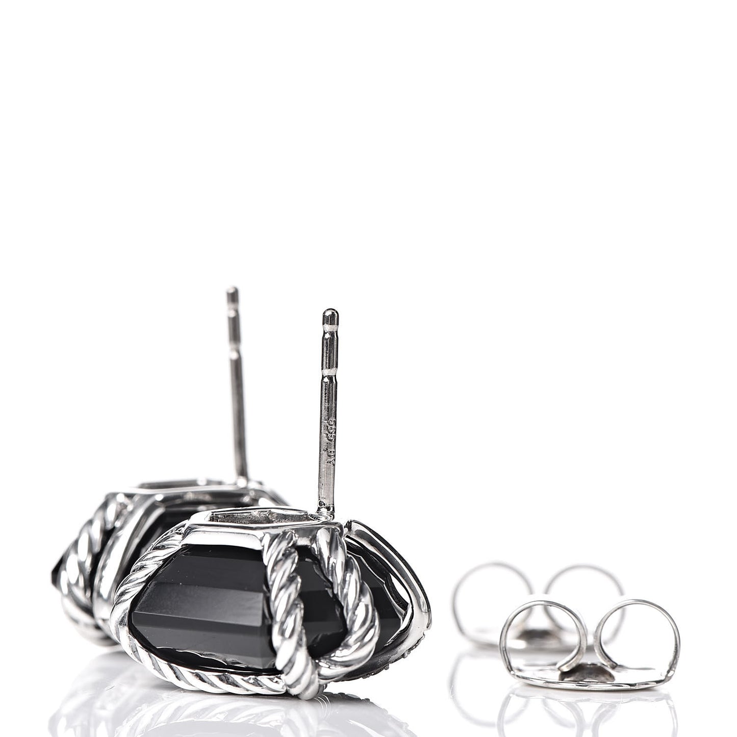 Sterling Silver Diamond Black Onyx 14mm Cable Wrap Earrings