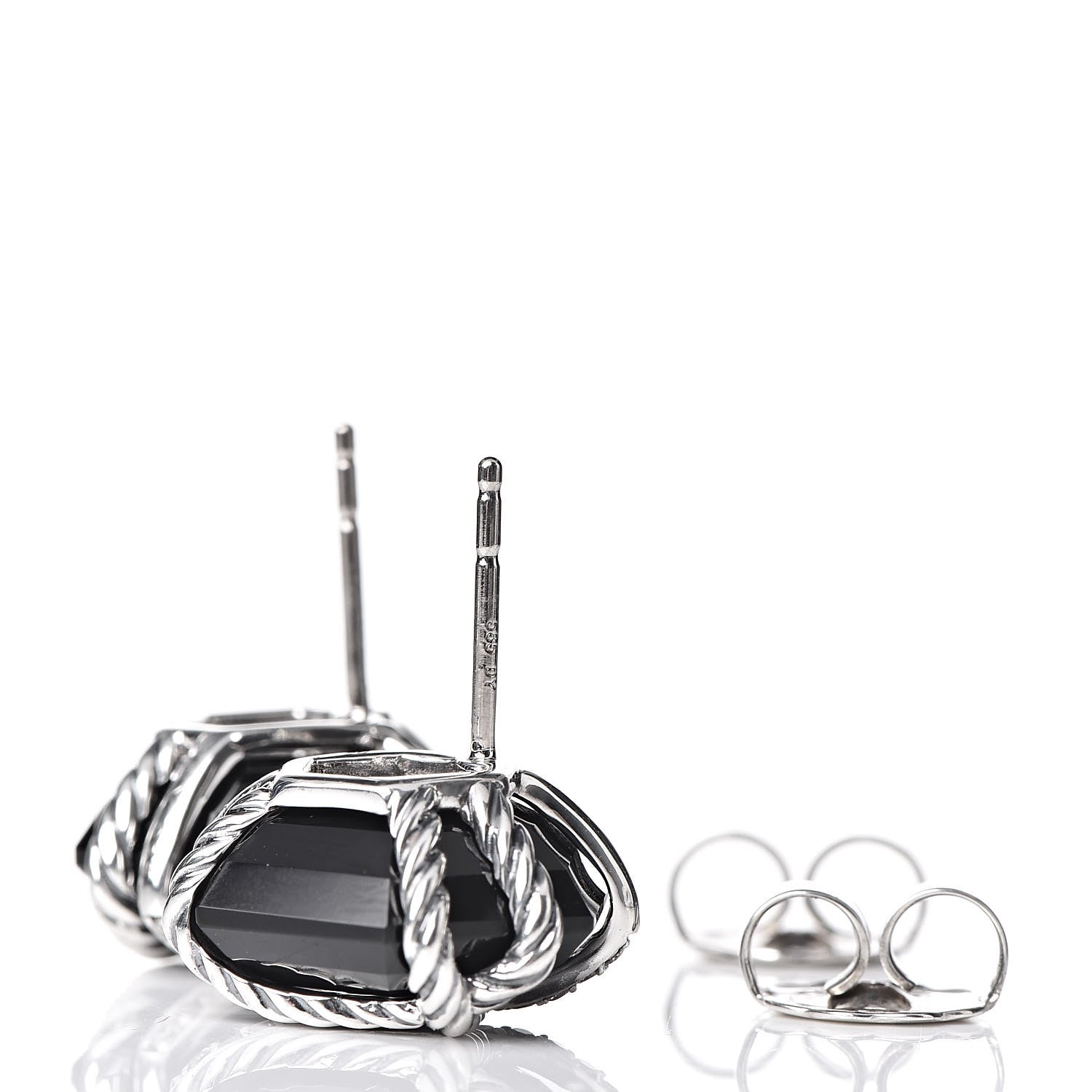David Yurman Sterling Silver Diamond Black Onyx 14mm Cable Wrap Earrings 3 of 4