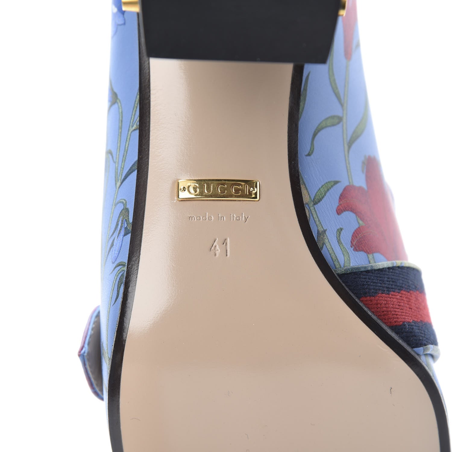Gucci Apollo Calfskin Web Pearl New Flora Peyton 75mm Loafer Pumps 41 Azure 6 of 8