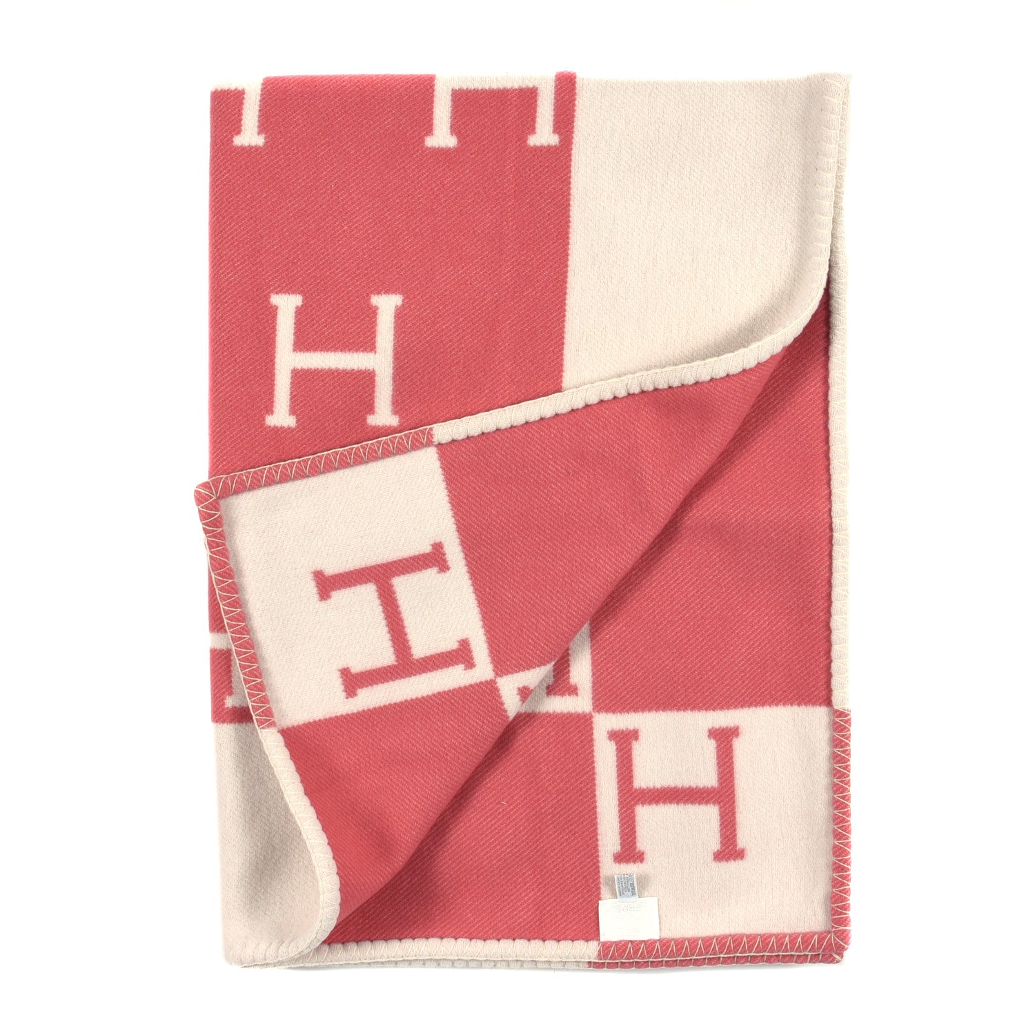 Hermes Wool Cashmere Avalon Baby Blanket Rose Airelle White 2 of 3