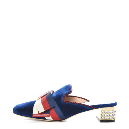 Gucci Velvet Crystal Sylvie Bow Mules 38 Cobalt Blue 1 of 9