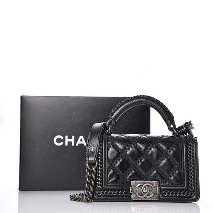 Chanel Goatskin Quilted Small Boy Top Handle Flap Black 11 of 11