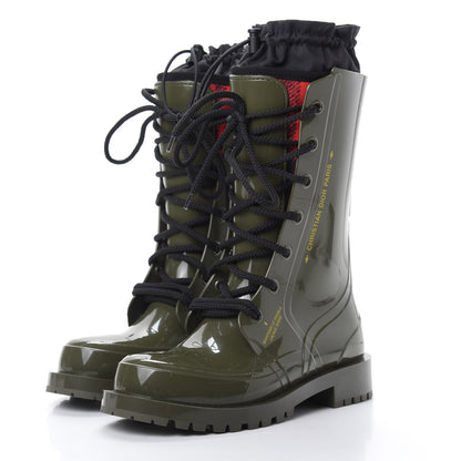 Christian Dior Shiny Rubber Diorcamp Low Boots 35 Military 3 of 6