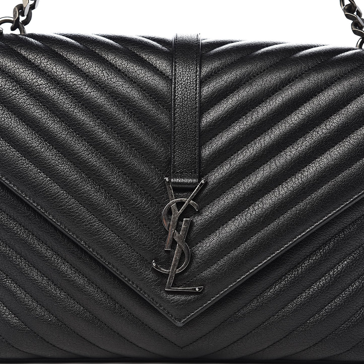 Sheepskin Matelasse Chevron Monogram Large College Satchel Black