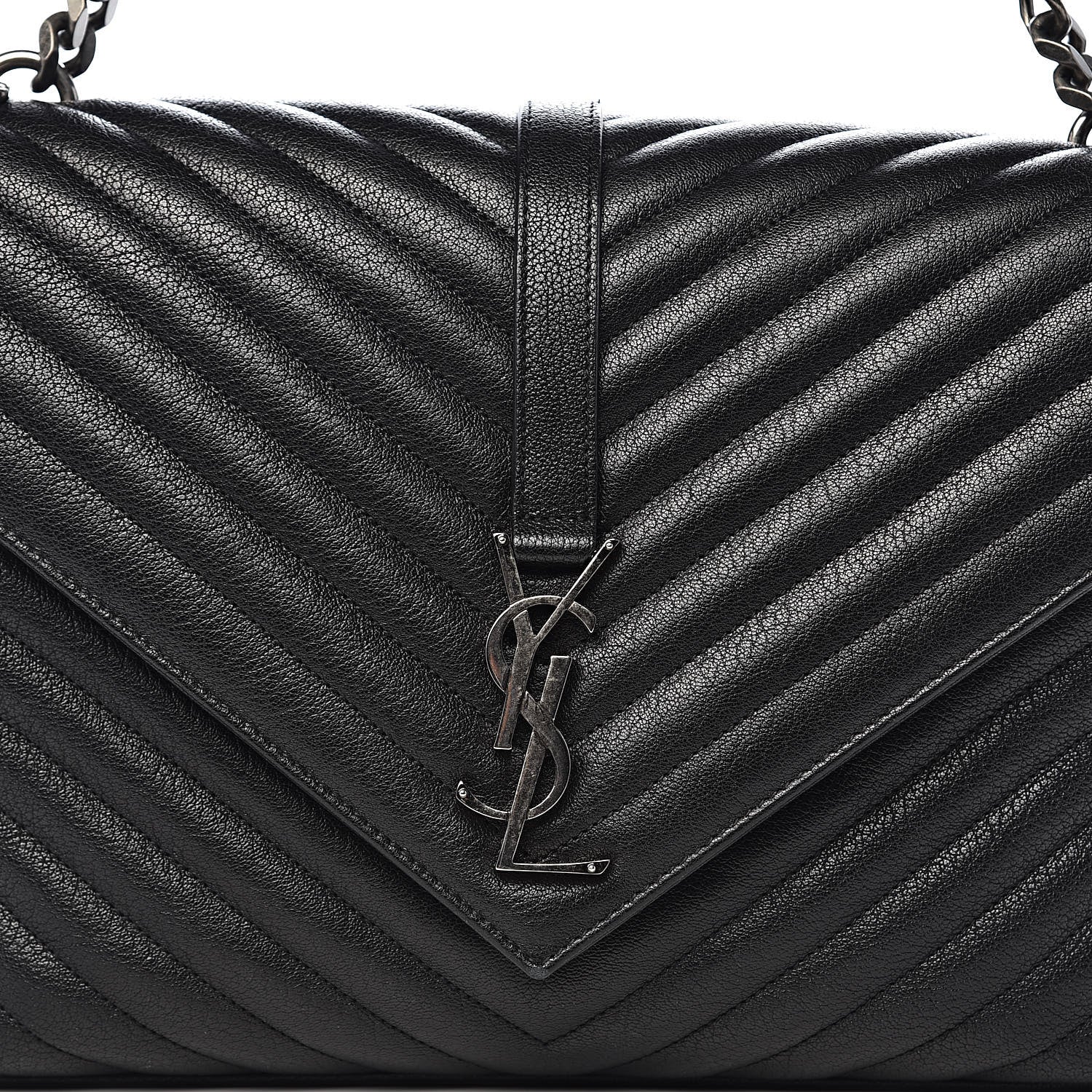Saint Laurent Sheepskin Matelasse Chevron Monogram Large College Satchel Black 13 of 13