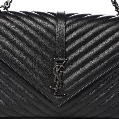 Saint Laurent Sheepskin Matelasse Chevron Monogram Large College Satchel Black 13 of 13