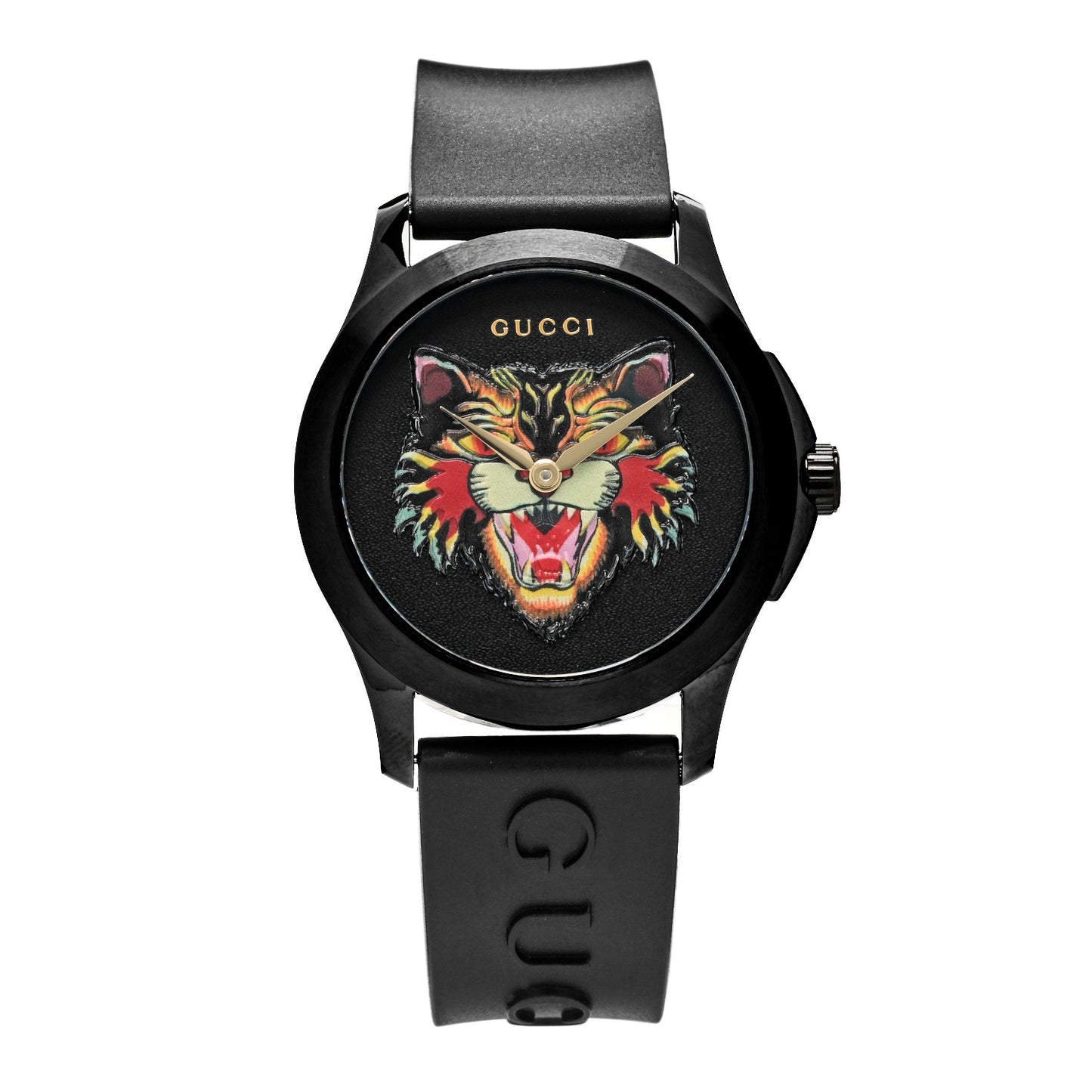 PVD Stainless Steel Rubber 38mm G-Timeless Angry Cat Quartz Watch Black