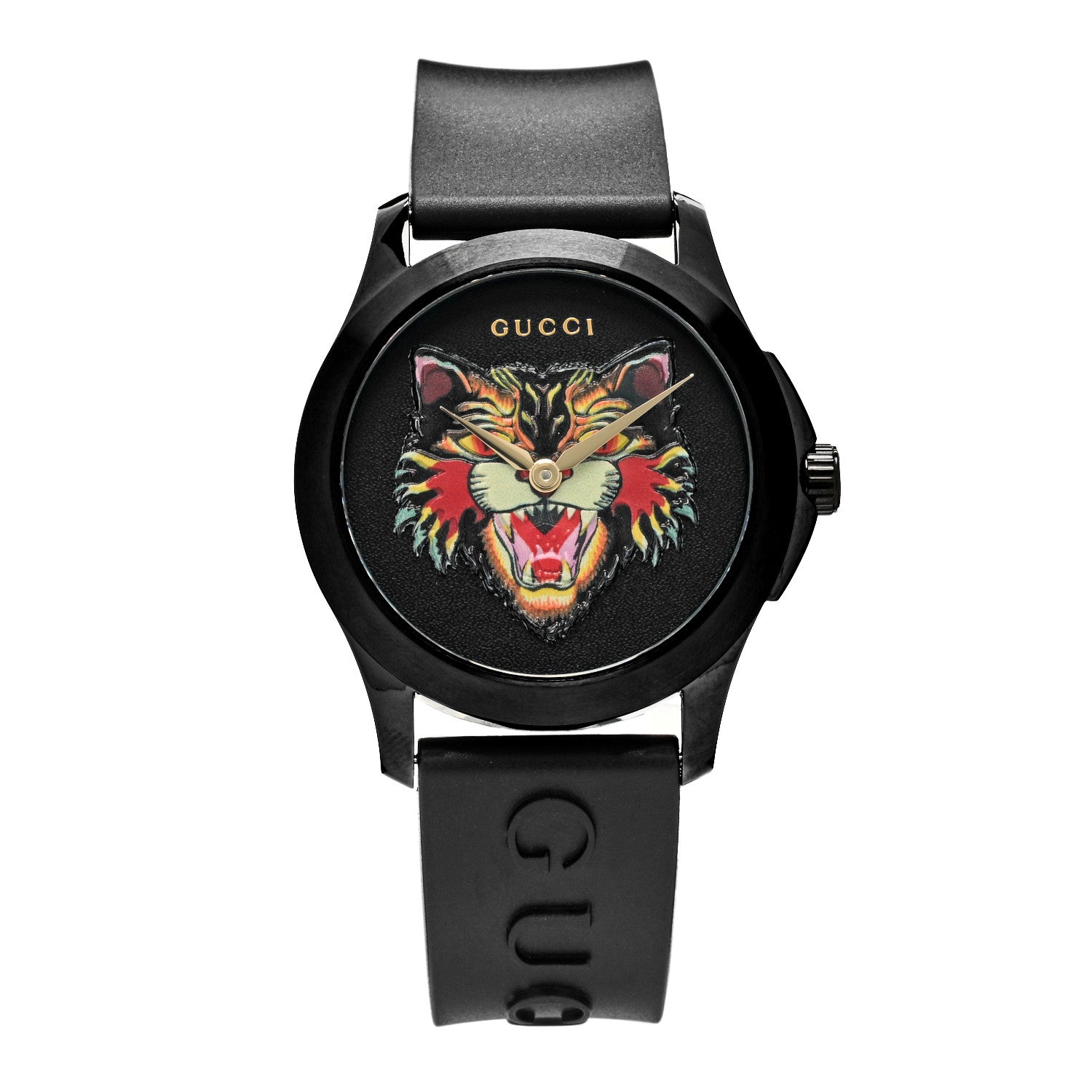 Gucci PVD Stainless Steel Rubber 38mm G-Timeless Angry Cat Quartz Watch Black 1 of 4
