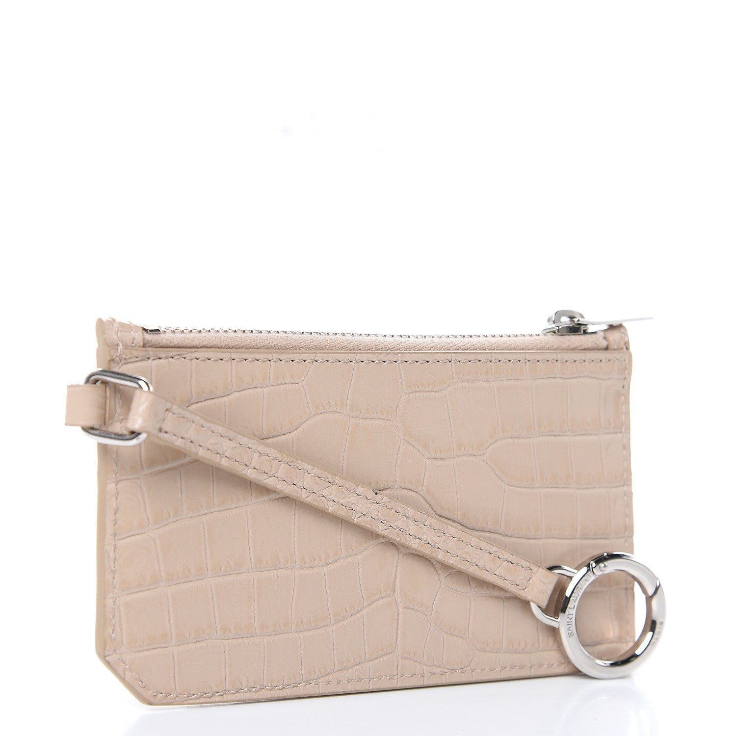Saint Laurent Calfskin Crocodile Embossed 5 Fragments Zip Pouch Card Holder Beige 5 of 9