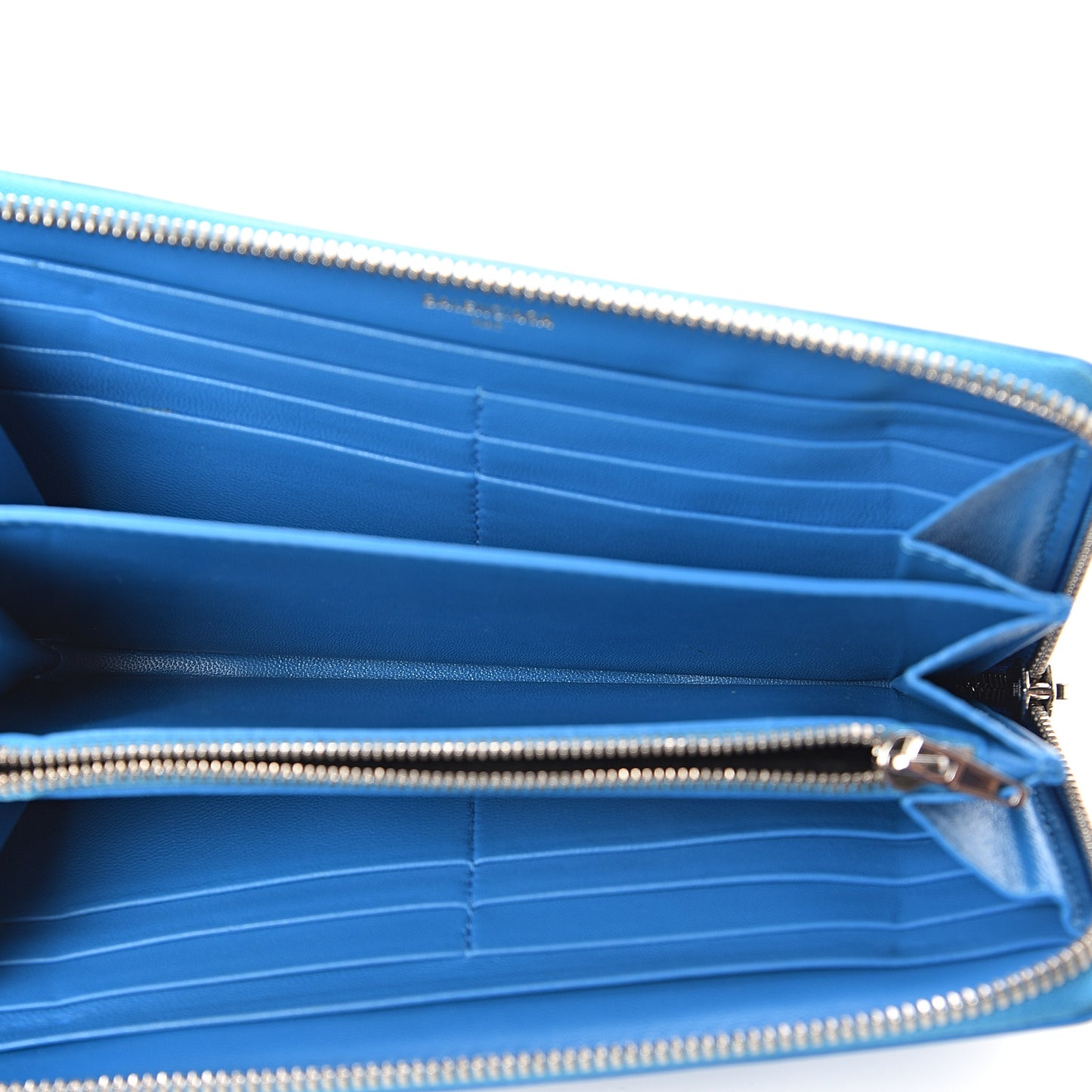 Striped Calfskin Essential Continental Zip Around Wallet Blue