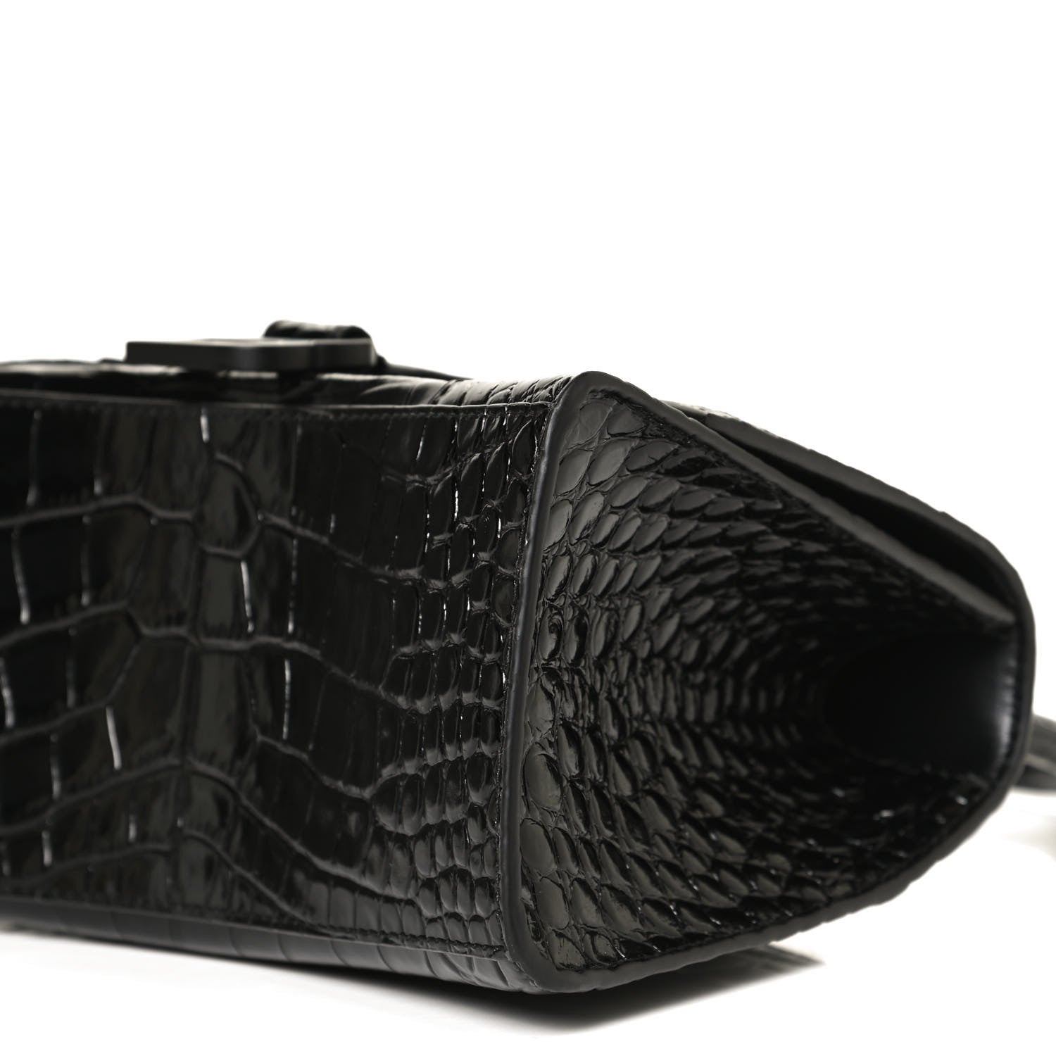 Balenciaga Shiny Calfskin Monochrome Crocodile Embossed Small Hourglass Top Handle Bag Black 10 of 10