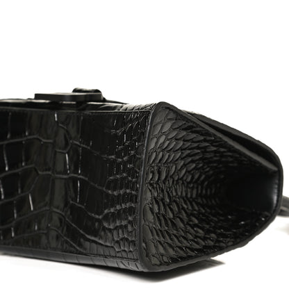 Balenciaga Shiny Calfskin Monochrome Crocodile Embossed Small Hourglass Top Handle Bag Black 10 of 10