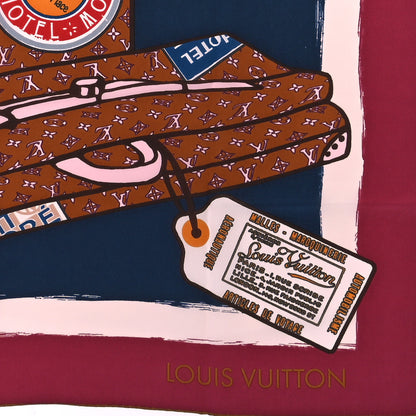 Louis Vuitton Silk Monogram Articles de Voyage Square Scarf Blue Red White 2 of 3